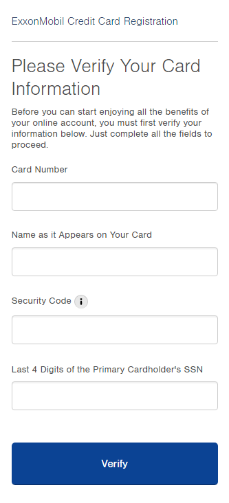 Exxon Mobil Credit Card Registration