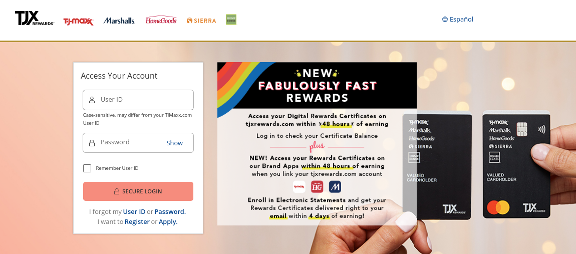 tjmaxx credit card login