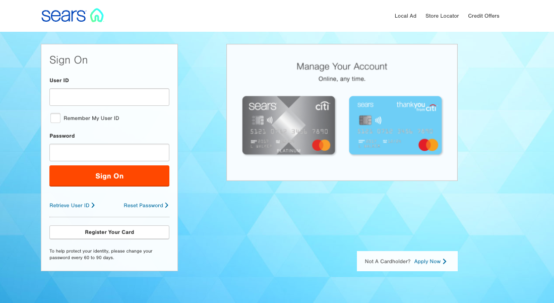 sears credit card login