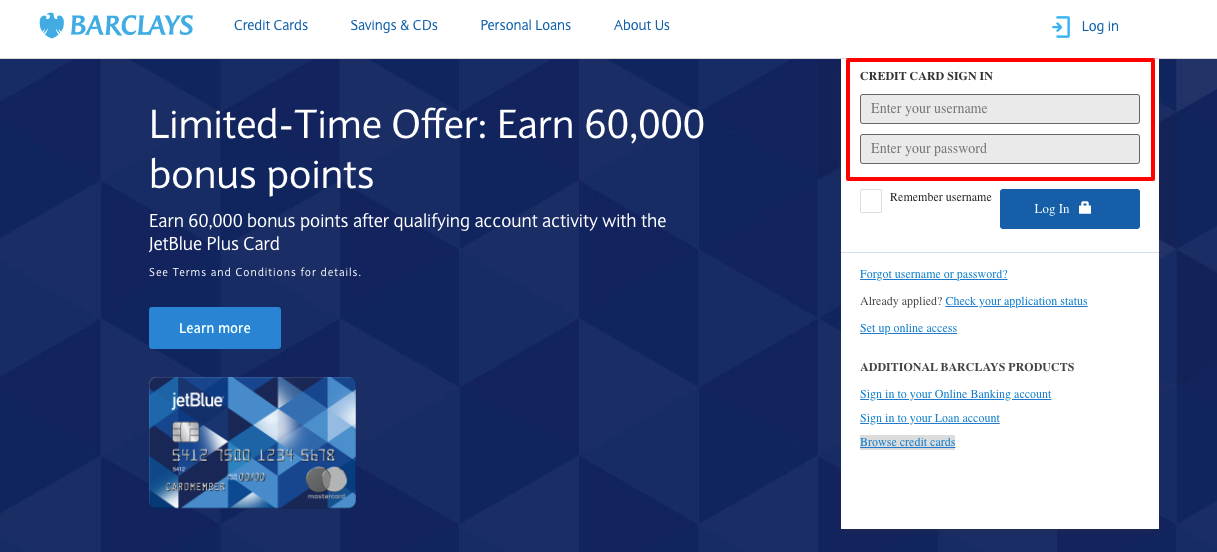 Barclays credit card login